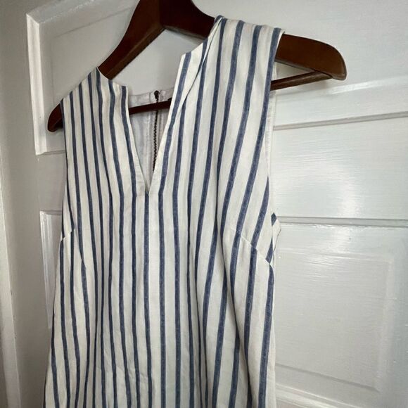 BCBGMaxAzria Blue & White Vertical Striped Sleeveless Dress w/ Exposed Zipper - Picture 6 of 13